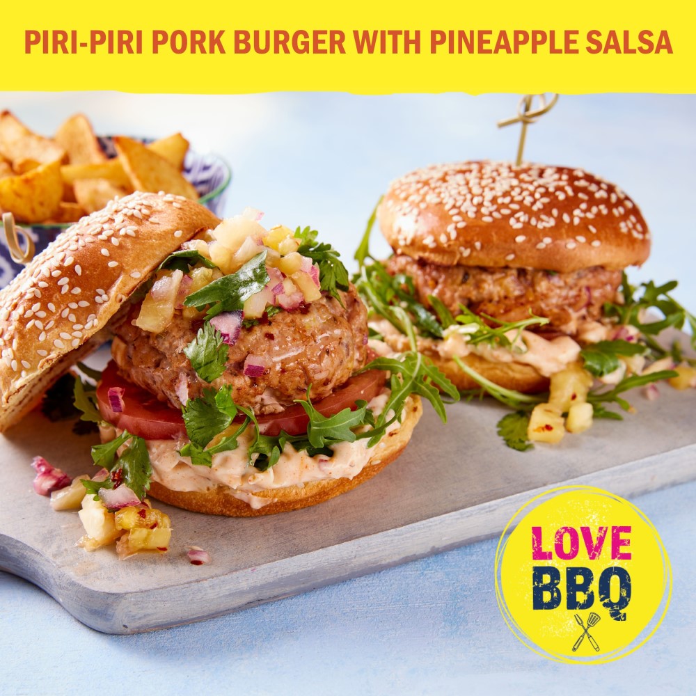 A Love BBQ peri-peri pork burger with pineapple salsa.
